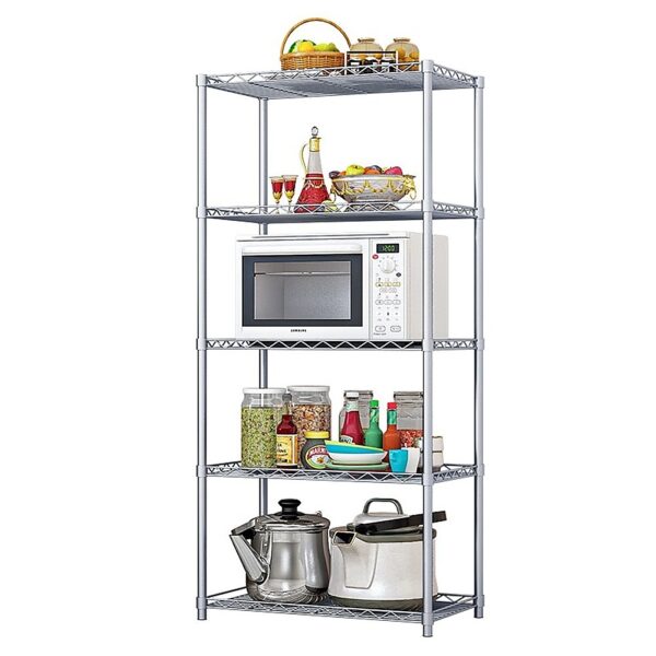 5 Tier Silver Metal Storage Rack Shelving Wire Shelf Durable Rust Resistant 40kg Capacity