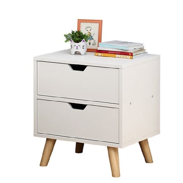 Bedside Table White 2 Drawers Nightstand Storage Cabinet MDF 40x30x42cm Smooth Runners