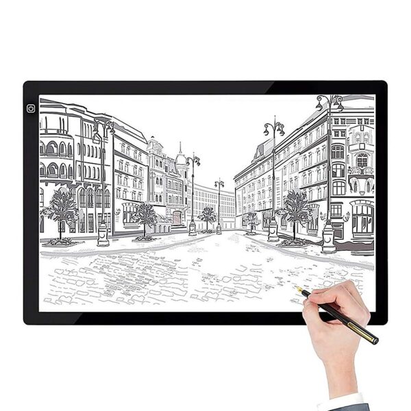 A2 LED Light Box Tracing Board Art Design Stencil Tattoo Copy Drawing Pad Ultra Thin 3 Level Adjustable Light Intensity Printed Ruler Lines Smart Touch Control Eco Friendly Long