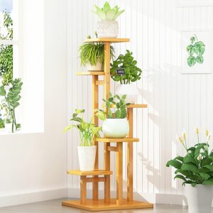 5 Tiers Vertical Bamboo Plant Stand Staged Flower Shelf