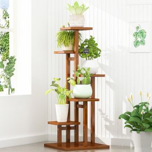 5 Tiers Vertical Bamboo Plant Stand Staged Flower Shelf Rack Outdoor Garden Eco friendly Durable 40x102cm