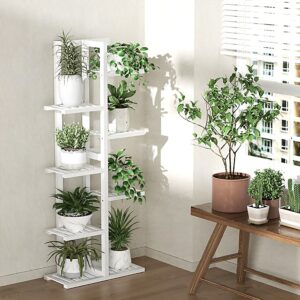 6 Tiers Vertical Bamboo Plant Stand Staged Flower Shelf Rack Eco Friendly White