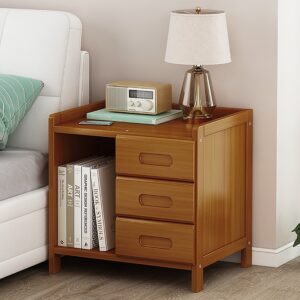 Bamboo Bedside Table Nightstand Storage Bedroom Sofa Side Stand Eco Friendly 3 Drawers Dark Wood