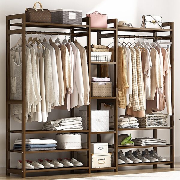 Portable Clothes Rack Coat Garment Stand Bamboo Rail Hanger Airer Closet Stylish & Functional Storage Solution