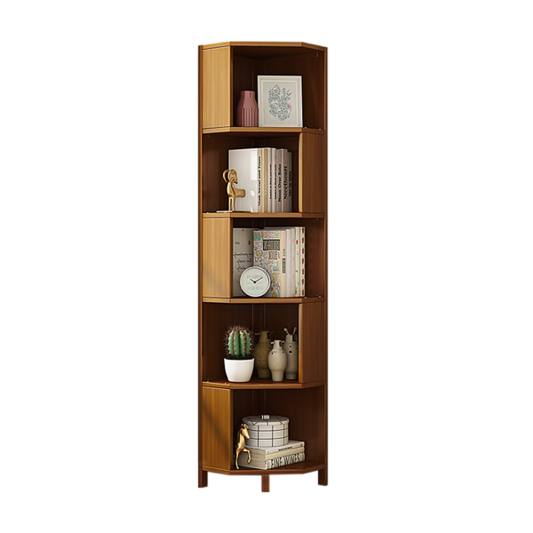 5 Shelf Corner Bookcase Industrial Bamboo MDF Sturdy Design Multifunctional 32x32x169cm