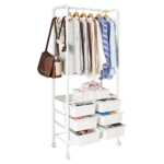 Metal Open Wardrobe Modern Storage Cabinet Clothes Drawers Hanger Coat Rack 156cm 6 Boxes Wheels