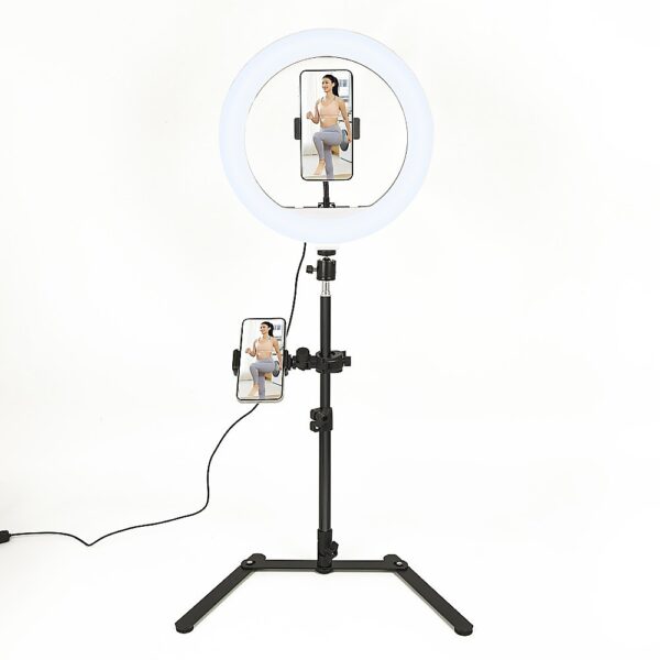 12 LED Video Ring Light with Tabletop Stand & Phone Holder Adjustable Color & Intensity