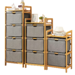 Bamboo Shelf with Storage Hamper Eco Friendly Bamboo 3 Shelves Oxford Cloth Lightweight