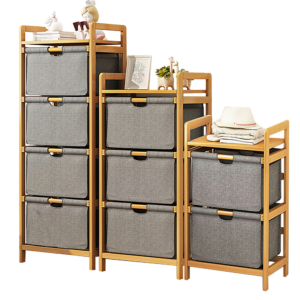 Bamboo Shelf with Storage Hamper Eco Friendly Bamboo 3 Shelves Oxford Cloth Lightweight