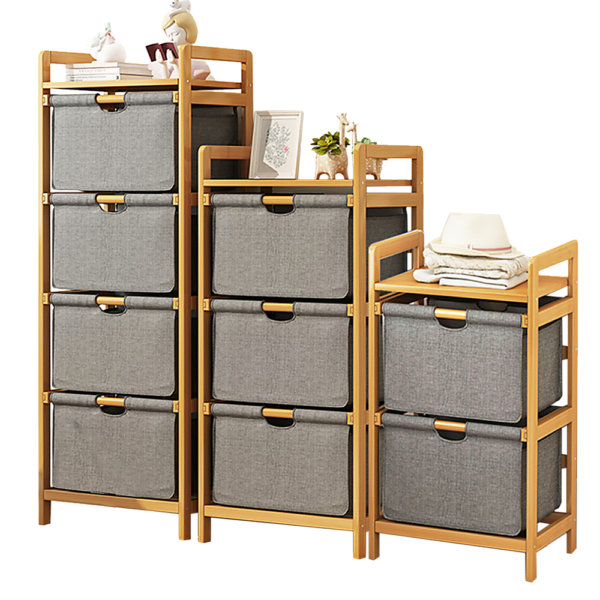 Bamboo Shelf with Storage Hamper Eco Friendly Bamboo 3 Shelves Oxford Cloth Lightweight