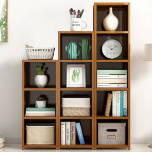 Bamboo Adjustable Shelf Bookcase Set Stylish Durable Varnished 3 Sizes Adjustable Shelves