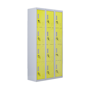 12 Door Locker for Office Gym Shed School Home Storage Standard Lock with 2 Keys. Grey with Yellow Door. Durable Cold Rolled Steel.