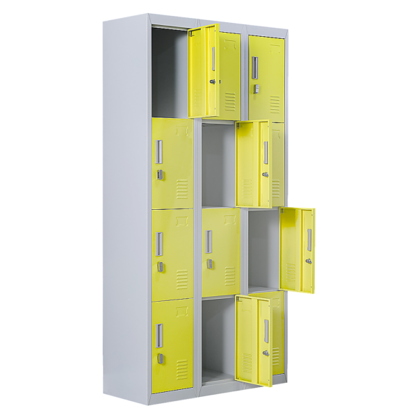 12 Door Locker for Office Gym Shed School Home Storage Padlock operated Grey/Yellow