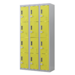 12 Door Locker for Office Gym Shed School Home Storage 3 Digit Combination Lock. Grey/Yellow. Durable Ventilated Customizable.