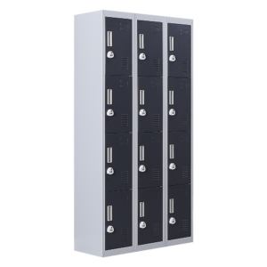 12 Door Locker for Office Gym Shed School Home Storage 3 Digit Combination Lock. Grey with Charcoal Door. Durable Easy Assembly.