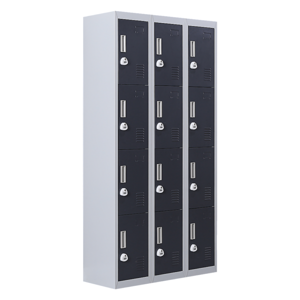 12 Door Locker for Office Gym Shed School Home Storage 3 Digit Combination Lock. Grey with Charcoal Door. Durable Easy Assembly.