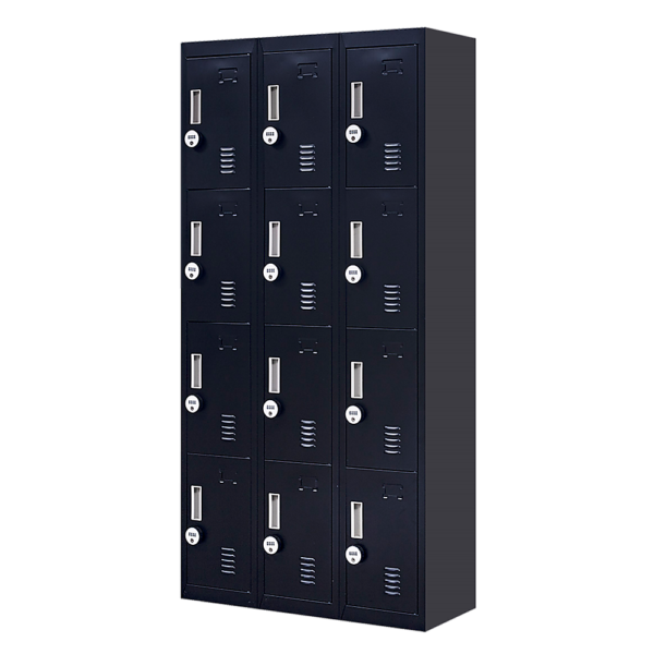 12 Door Locker for Office Gym Shed School Home Storage 4 Digit Combination Lock. Grey 30kg capacity built in vents durable steel easy assembly