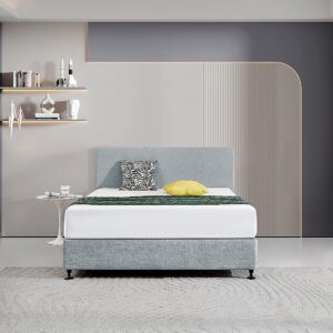 Linen Fabric Queen Bed Deluxe Headboard Modern Elegance Stone Grey Customisable Height