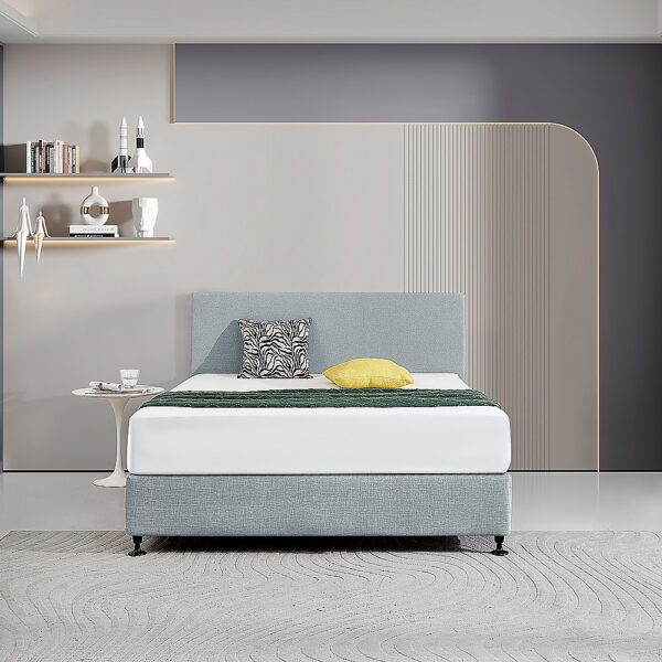 Linen Fabric Queen Bed Deluxe Headboard Modern Elegance Stone Grey Customisable Height