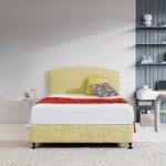 Linen Fabric Double Bed Curved Headboard Sulfur Yellow Modern Elegance Customizable Height Removable Cover Double Size