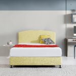 Linen Fabric Queen Bed Curved Headboard Sulfur Yellow Modern Elegance Long Lasting Customisable Height Removable Cover