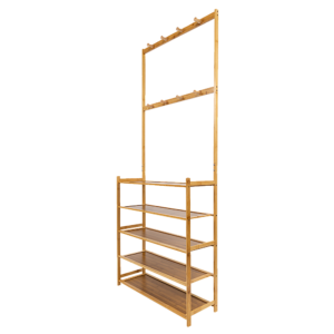 Large Wooden 5 Tiers Hat Coat Stand Clothes Shoe Rack Hanger Hooks Shelf Storage Vintage  Eco Friendly Bamboo Easy to Assemble