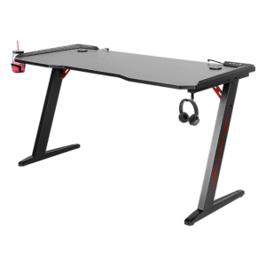 LED Gaming Desk Computer Table with Cup Holder Headphone Hook Cable Hole Easy Assembly Durable Construction RGB LED Lights 120x60x73cm