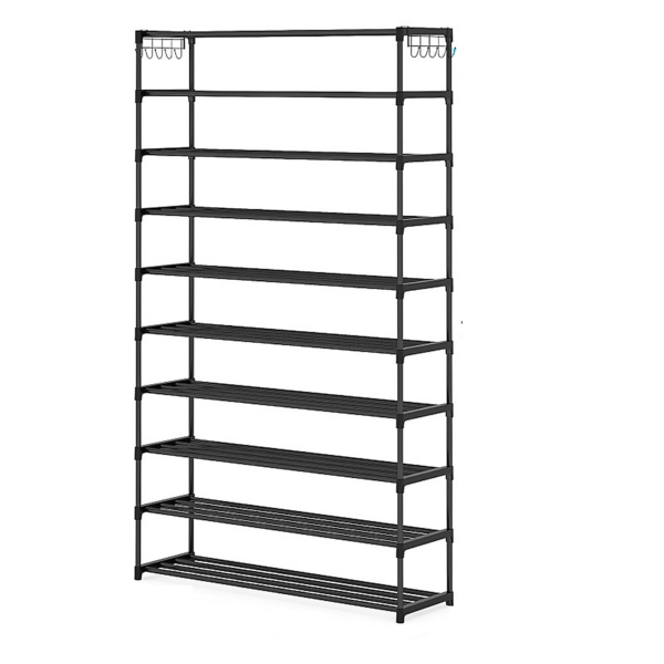 10 Tier Black Shoe Rack Metal Shoe Storage Organizer 50 Pair Large Capacity