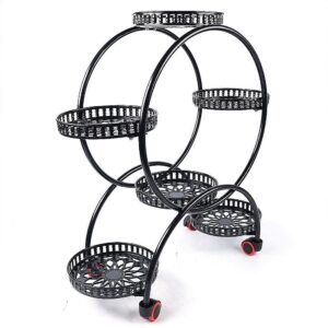 4 Layer 6 Pots Flower Holder Plant Stand Shelf Iron Plastic 73x29x80cm Black