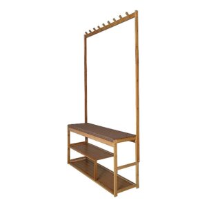 100cm Hallway Bench Coat Rack Stand Multifunctional Hall Shelf Entryway Comfortable Seating 2 Tiers 9 Hooks Rustic Design