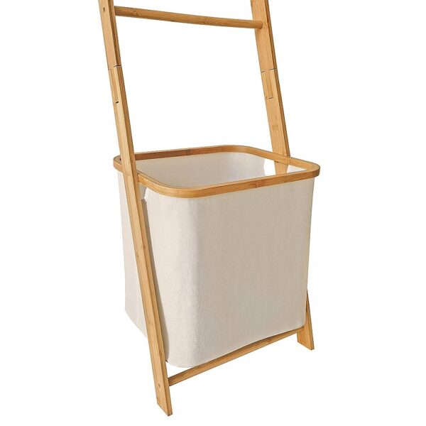 Wall Leaning Ladder Shelf Laundry Basket Clothes Hamper Bath Towel Rack Space Saving Design Durable Fabric Material Easy Assembly 140x44cm