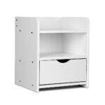 Fara Bedside Table Drawer Shelf Bedroom Storage White MDF Rounded Corners