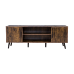 Modern TV Cabinet Entertainment Unit Stand Storage Dark Walnut Wood Mid Century Design Fits up to 55 TV