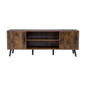 Modern TV Cabinet Entertainment Unit Stand Storage Dark Walnut Wood Mid Century Design Fits up to 55 TV