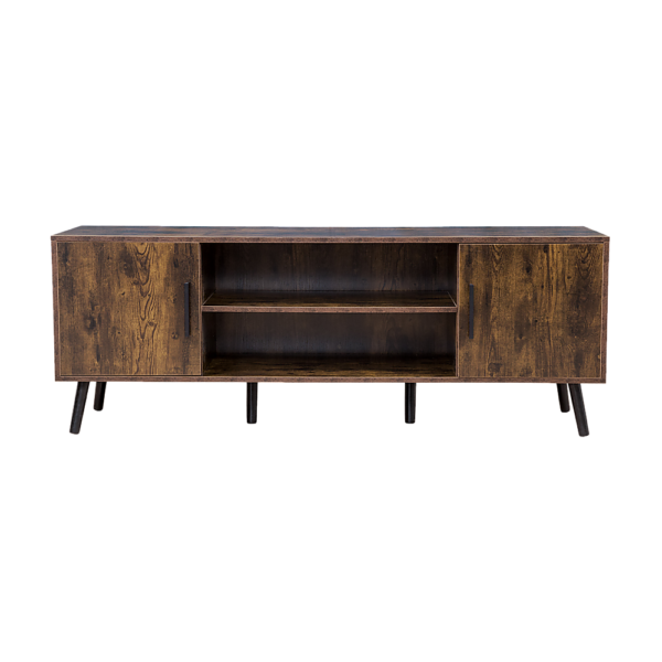 Modern TV Cabinet Entertainment Unit Stand Storage Dark Walnut Wood Mid Century Design Fits up to 55 TV