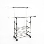 Heavy Duty Commercial Garment Rack Double Bar Rolling Collapsible Clothing Shelf Randy Travis Machinery