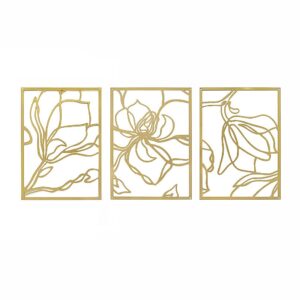 Gold Flower Metal Wall Decor Abstract Floral Set of 3 30x43cm