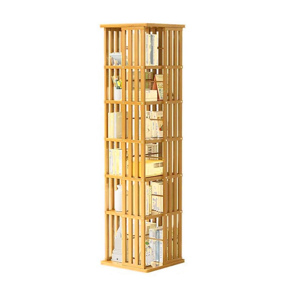 360 Rotating Bookshelf Bamboo Storage Display Rack Shelving in Wood 6 Shelves 360 Rotating Design