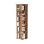 360 Rotating Bookshelf Bamboo Storage Display Rack Shelving Dark Wood 6 Shelves Freestanding