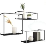 Floating Shelves Retro Industrial Ledge Black Metal Display Stand Premium Wrought Iron Craftsmanship for Versatile Indoor Use 3 Pack