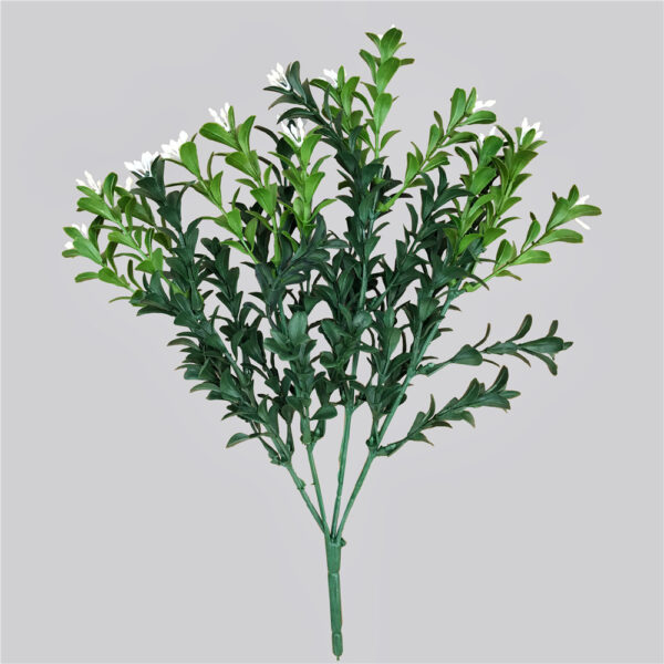 Artificial Flowering Boxwood Stem 30cm Boxwood Brush Bush with White Flowers UV Stable