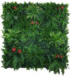 Elegant Red Rose Vertical Garden / Green Wall UV Resistant Sample Aesthetic Wall Enhancement with Artificial Foliage and Red Roses 25cm Square Panel