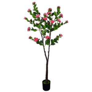 Flowering Natural Pink Artificial Camellia Tree 180cm Indoor Realistic Faux Plant