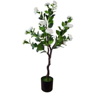 Flowering Natural White Artificial Camellia Tree 100cm Indoor RealTex Hand Made