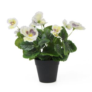 Mixed White Flowering Potted Artificial Pansy Plants Realistic Look 25cm Indoor Decor