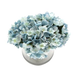 Artificial Hydrangea Plant Lifelike Blue Faux Flower in Glass Vase Home Decor