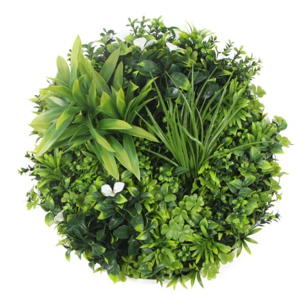 Artificial Green Wall Disc Flowering White UV Resistant Evergreen Vertical Garden Decor