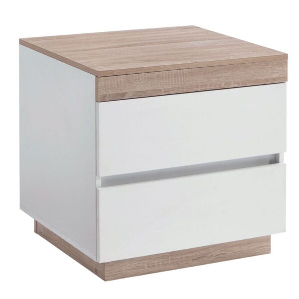 Coastal White Wooden Bedside Table Ample Storage Natural Wood Grain Feature