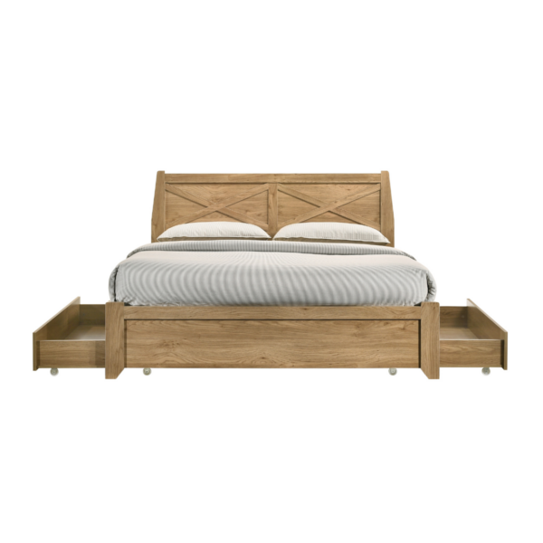 Rustic Chic Wooden Double Bed Frame with Storage and Safety Rounded Edges