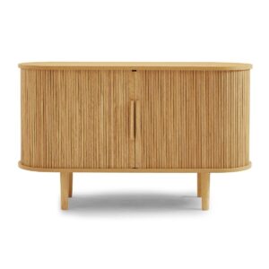 Wooden Sideboard Table Natural Finish Organised Storage Display Durable Construction Versatile